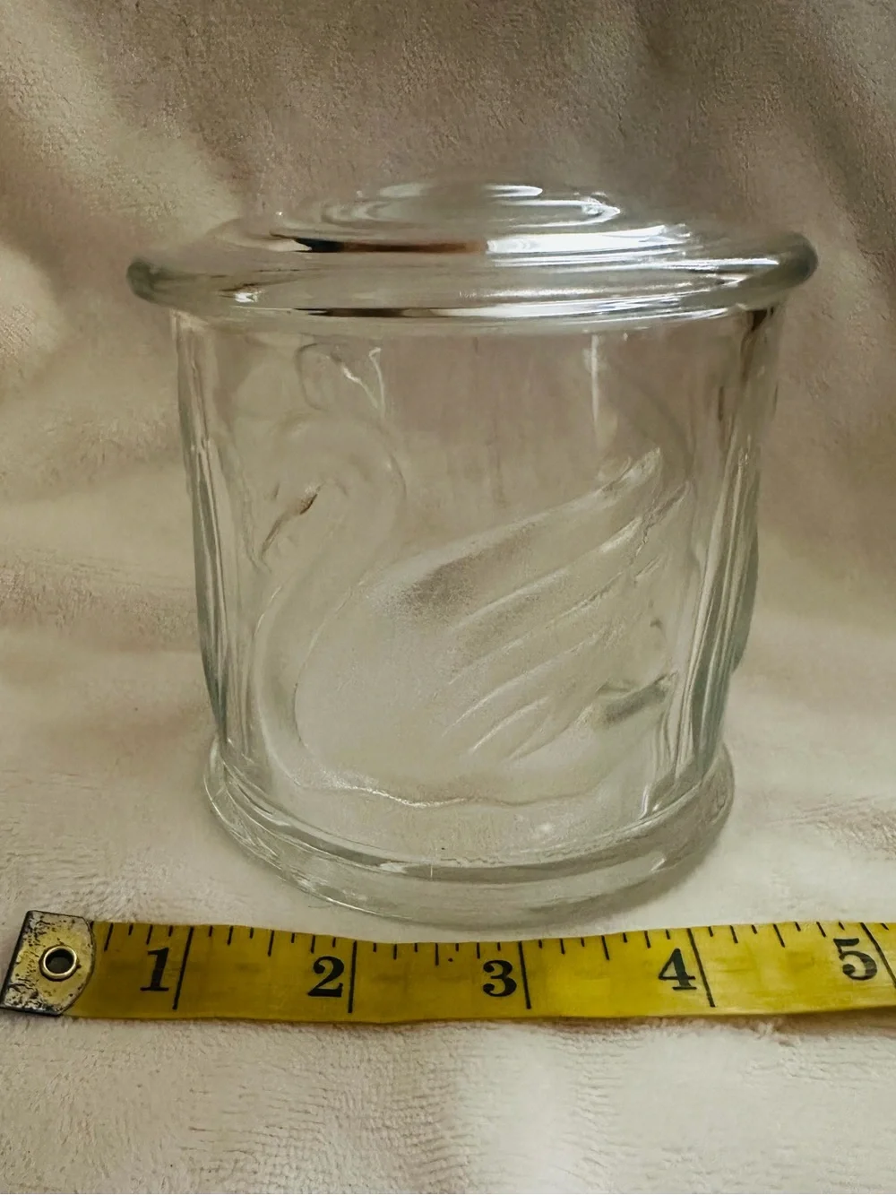 Gloria Vanderbilt Swan Glass Jar with Lid for TELEFLORA Embossed Signed Clear